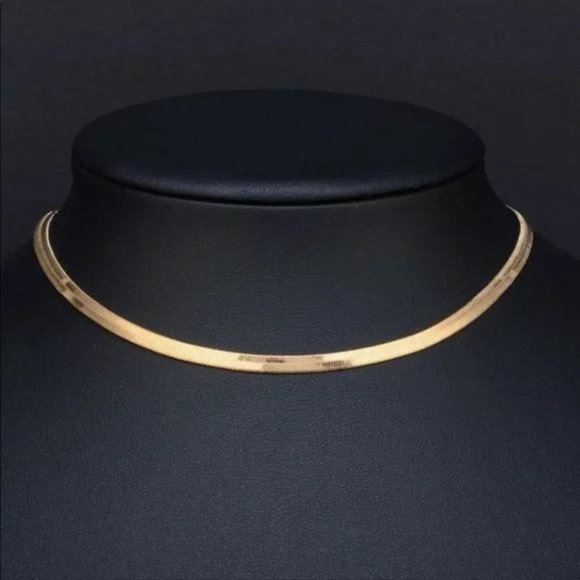 NEW GOLD HERRINGBONE FLAT CHAIN NECKLACE - Picture 2 of 3